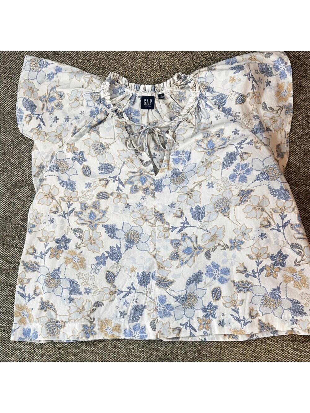 Gap Floral Flutter Sleeve‎ Tie-Neck Blouse XL NWT